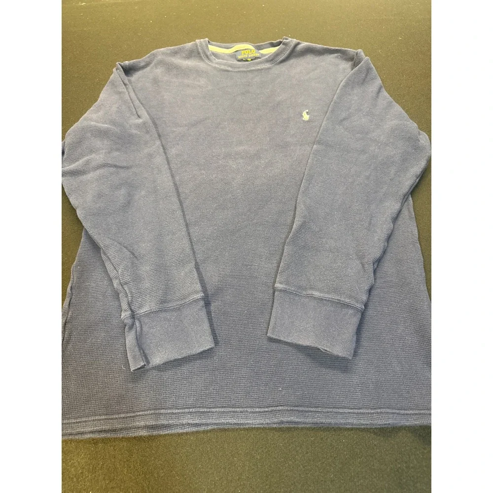 Polo Ralph Lauren Mens Blue Waffle Knit Thermal Long Sleeve Crewneck Shirt